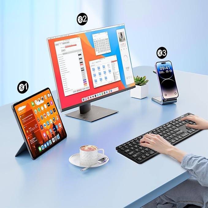Arteck Universal Backlit 7-Colors & Adjustable Brightness Multi-Device Full Size Wireless Bluetooth Keyboard for Windows, iOS, iPad OS, Android, Computer Desktop Laptop Surface Tablet Smartphone - Image 7