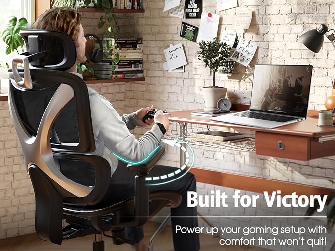 Ergonomic Office Chair, Big and Tall Mesh Chair with Lumbar Support, 3D armrest - 215° Rotation, Adjustable Headrest & Soft Seat, Durable Computer Chair 350LBS for Work Gaming - Image 9