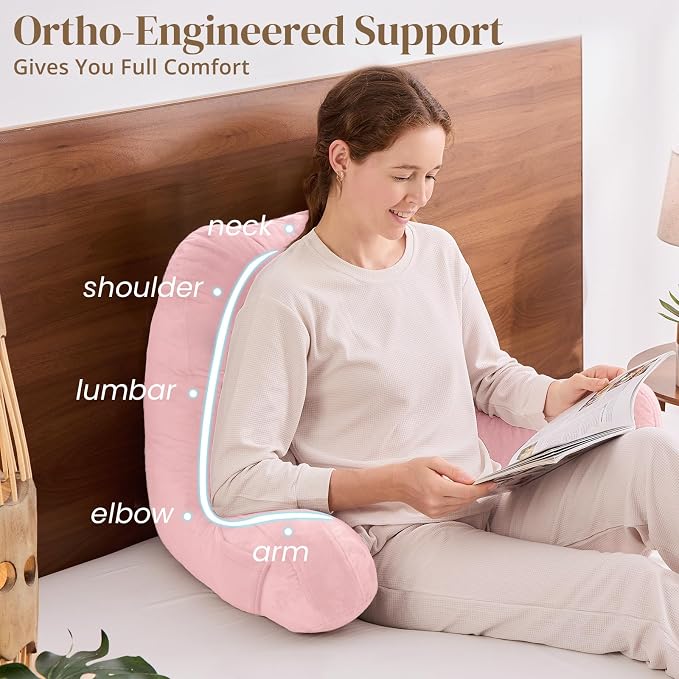 Sasttie Reading Pillow for Bed, Back Pillow for Sitting Up, Pink | 23" Backrest Support Cushion for Couch, Sofa, and Floor, Dorm Essentials, OEKO-TEX, Adjustable Down Alternative Fill - Image 4