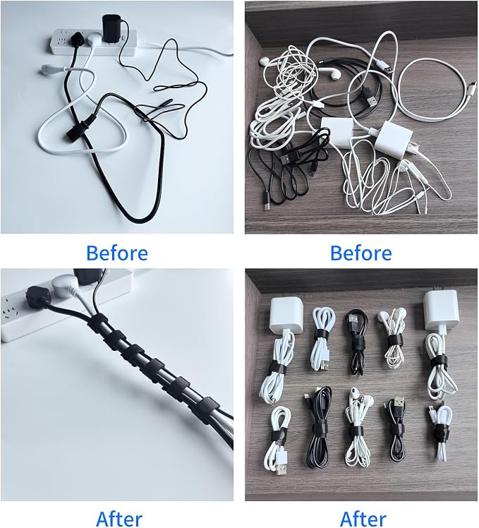 100 PCS 12 Inches Black Reusable Cable Ties,Multi-purpose Adjustable Cord Straps,Cable Organizer,Cord Wrap and Hook Loop Cords Management,Adjustable Cord Ties - Image 3