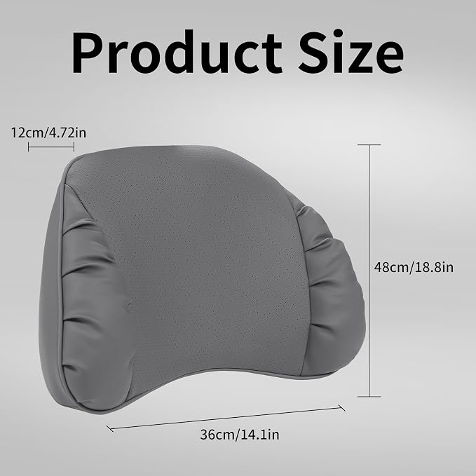Memory Foam Lumbar Support Pillow for Car Seat, Gray, 1 Pack | Leather Lumbar Pillow for Lower Back Pain Relief - Back Cushion for Driving - Chair Support for Office Chair, Gaming Chair - Image 4