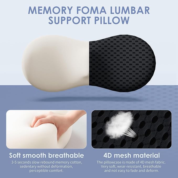 kasney Lumbar Support Pillow for Office Chair, Back Pillow, Black | Memory Foam Lumbar Pillow for Low Back Pain Relief, Ergonomic Streamline Car Seat, Office Chair, Recliner and Bed - Image 2