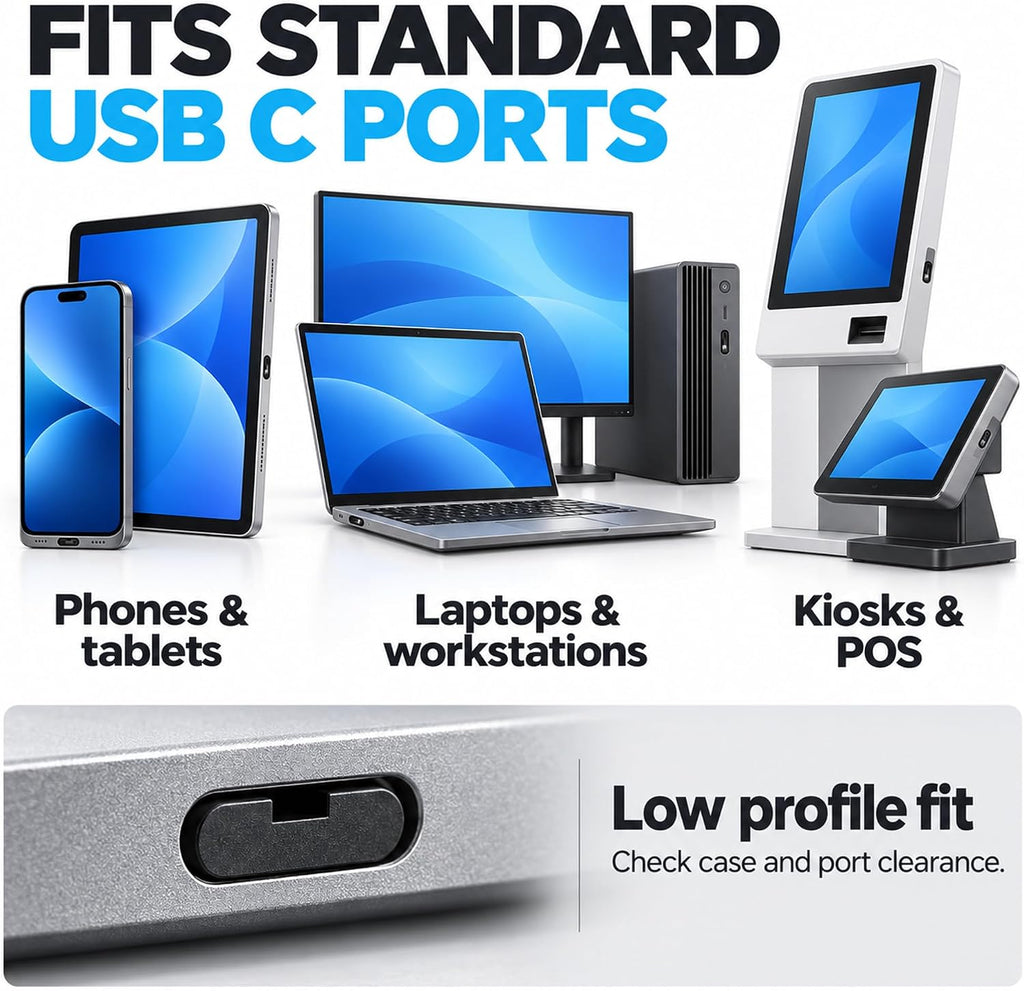 USB-C Port Blockers 25 Pack with 2 Keys, Secure Fit and Easy Removal, Black - Image 4