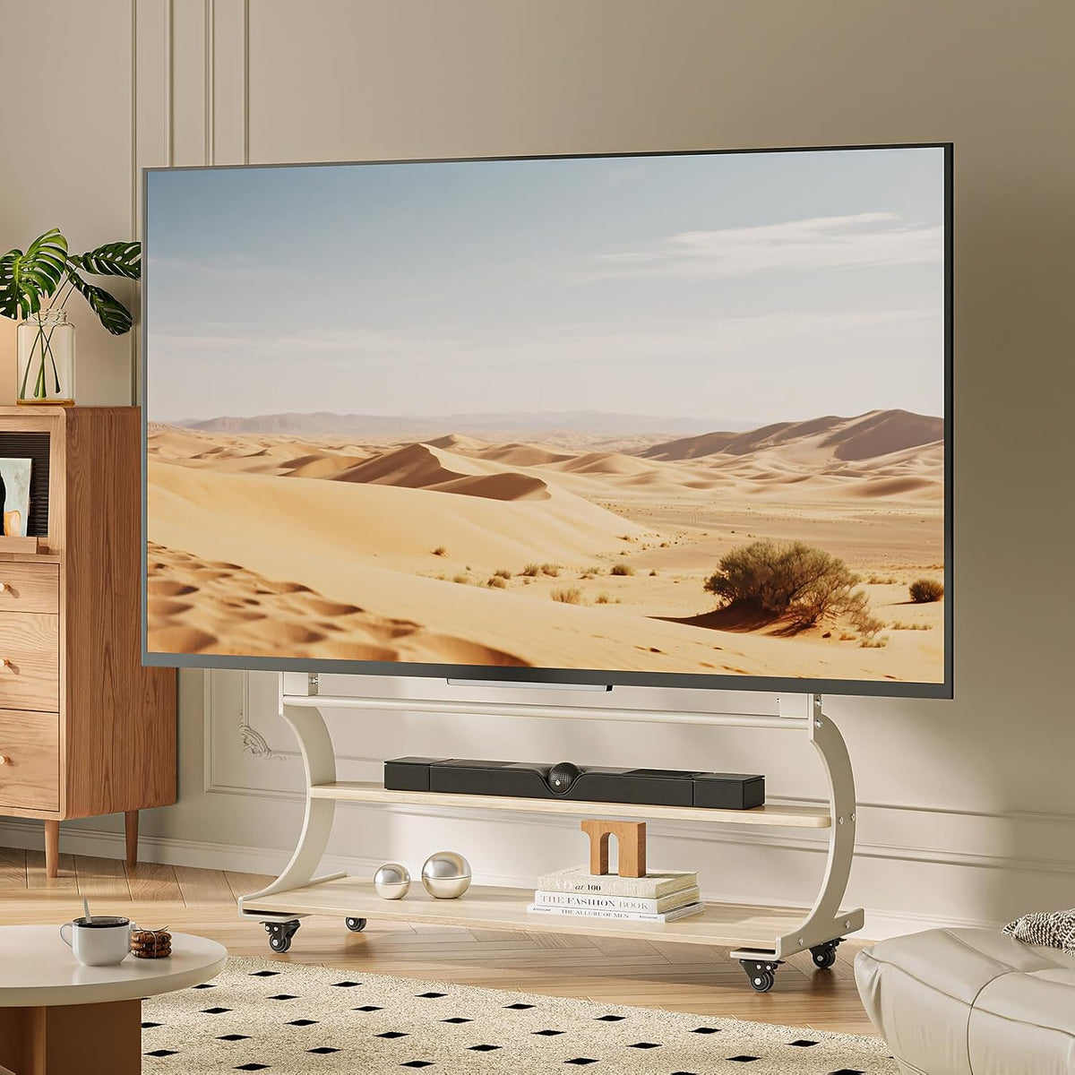 Easel Rolling TV Stand on Wheels for 50-100 Inch TVs with 2-Tier Shelves by sythdio