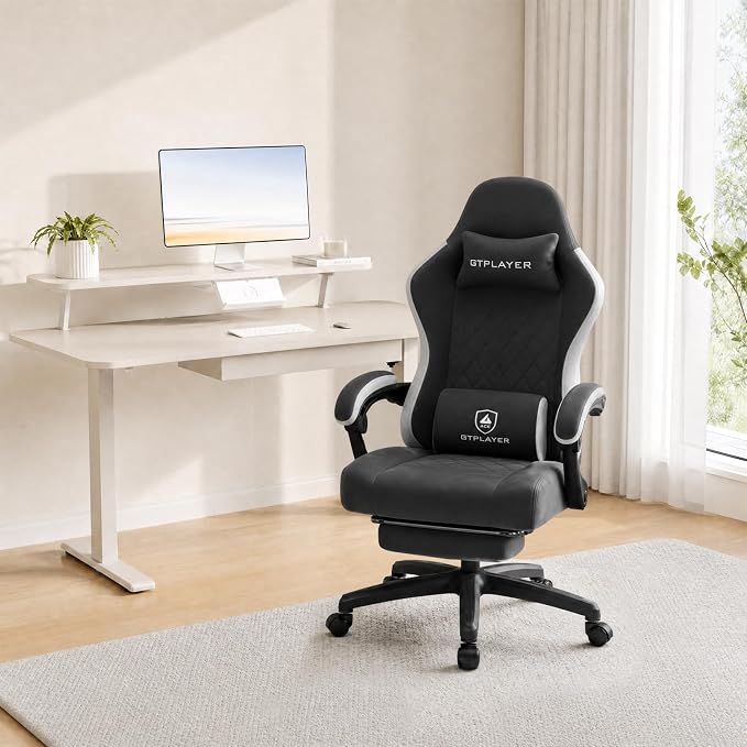 GTPLAYER Gaming Chair, Computer Office Chair with Pocket Spring Cushion, Linkage Armrests and Footrest, High Back Ergonomic Computer Chair with Lumbar Support Task Chair with Footrest(Black) - Image 2