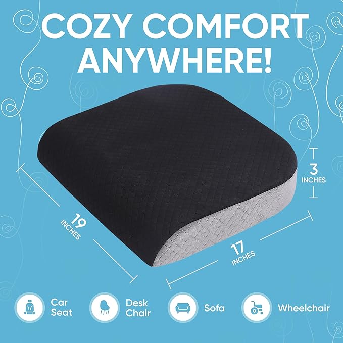 Large Seat Cushion (19” x 17” x 3”) Memory Foam for Office Chair, Wheelchair Cushions, Floor Pillow | Cushion Back Pain Coccyx Pain Relief | Plush Velvet Cover with Carry Handle - Image 5