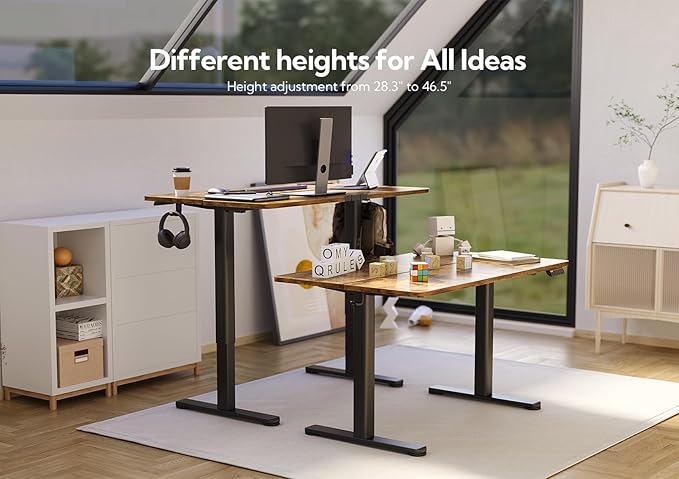 Claiks Electric Height Adjustable Standing Desk, 35x20 Inch, Rustic Brown | Smooth Height Adjustment, 3 Memory Presets, Cable Management Hub&Hook, Stable Steel Frame, 176lbs Capacity, Easy Assembly - Image 4