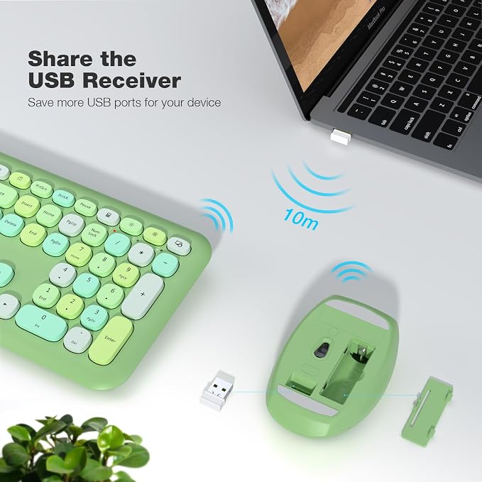 MOFII Wireless Keyboard and Mouse Combo, Colorful Full Size Keyboard with Number Pad, Silent Cute Wireless Mouse, 2.4GHz Dropout-Free Connection, for PC Laptop Computer (Green Color) - Image 3