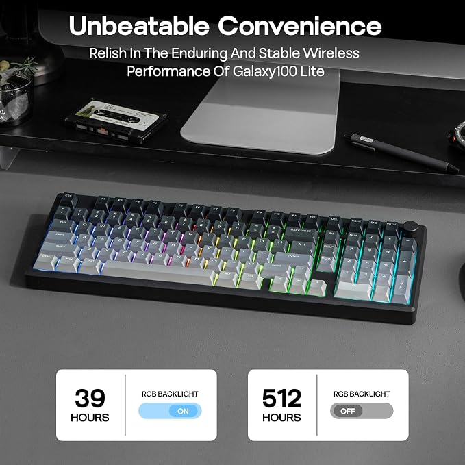 EPOMAKER Galaxy100 Lite QMK/VIA Gaming Keyboard with 8000mAh Battery | 1800 Aluminum Mechanical Keyboard with Numpad, USB-C/BT/2.4Ghz, Hot-Swap, Creamy Sound (Black, Marble White Switch) - Image 5