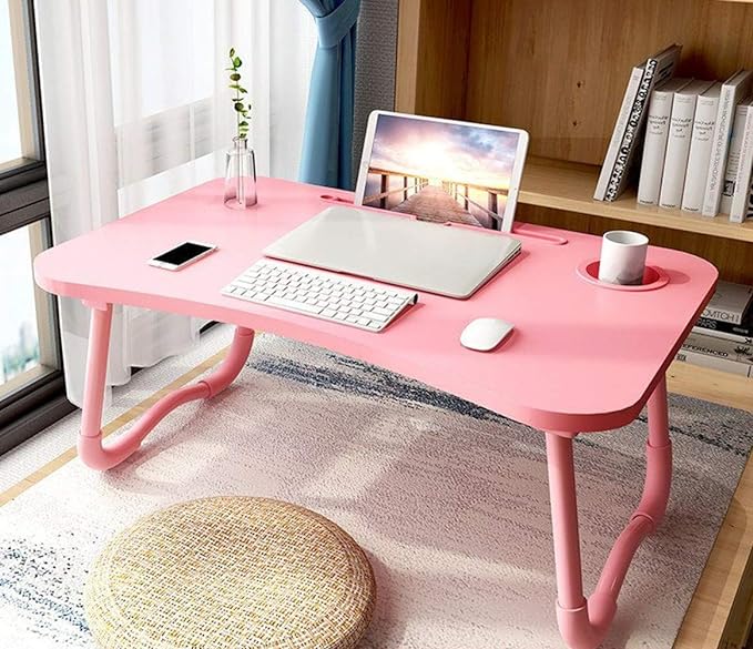 Laptop Desk Foldable Bed Table, Portable Lap Desk Laptop Bed Tray Table with Storage Drawer and Cup Holder, Lap TraysTables Notebook Stand Reading Desks Breakfast Tray for Beds Couch Sofa Floor – Pink - Image 6