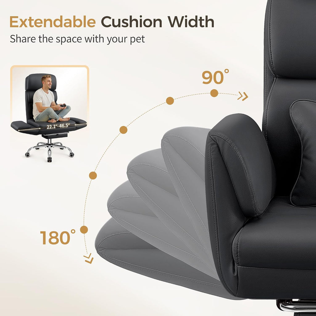 Big and Tall Office Chair 500LBS, Ergonomic High Back Leather Executive Chair, Reclining Swivel with Adjustable Armrests Lumbar Support Footrest, Criss Cross Legged, Black - Image 6