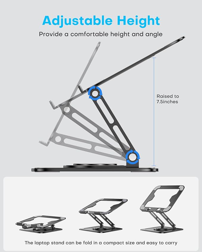 LOXP Adjustable Laptop Stand, Computer Stand with 360 Rotating Base | Ergonomic Laptop Riser Mount for Desk Foldable Protable Computer Desk Fits with MacBook Pro Air - Image 4