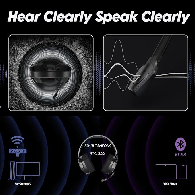 NUBWO G06 Dual Wireless Gaming Headset with Microphone for PS5, PS4, PC - 23ms Low Latency Audio - 100-Hour of Playtime - 50mm Drivers (Black-Green) - Image 8