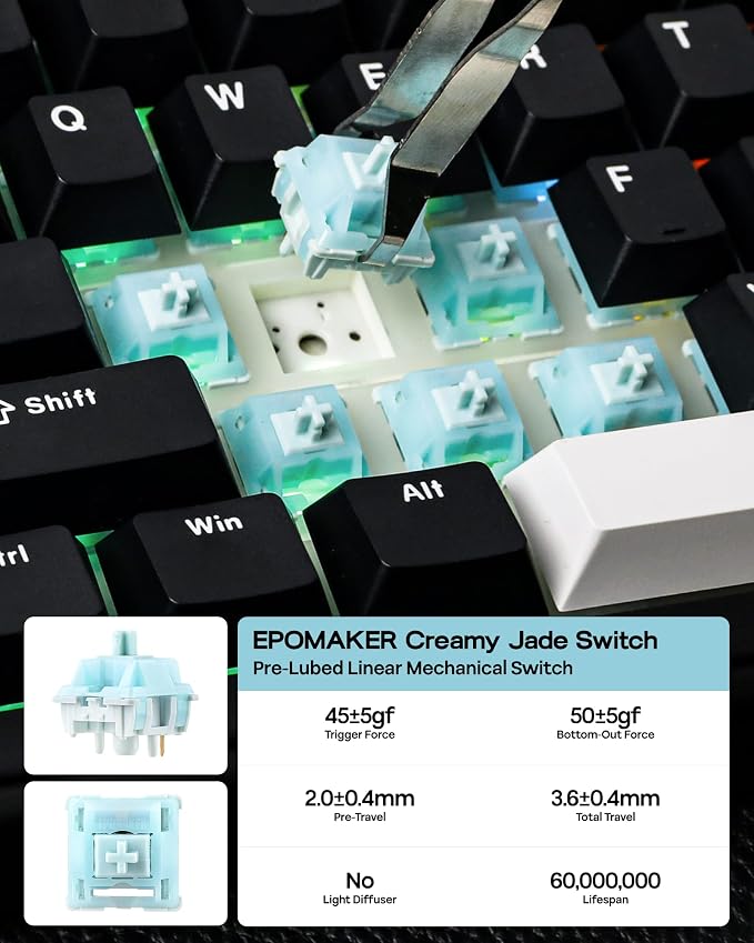 EPOMAKER TH99 Tri-Mode Wireless Mechanical Keyboard with 8000mAh Battery | Hot Swappable Custom RGB Gaming Keyboard with Numpad, Creamy Gasket Keyboard for PC/Mac/Office (Black, Creamy Jade) - Image 6
