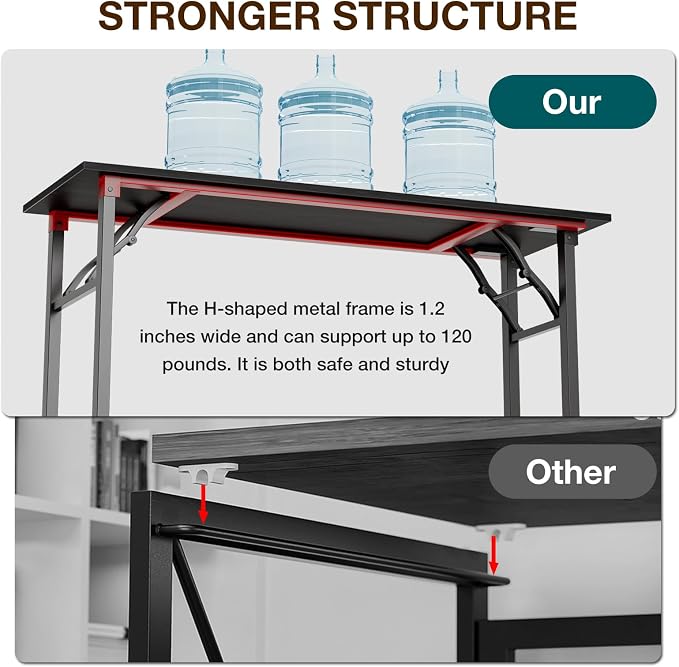 TEMI Long Computer Desk Folding Table - 55.1" Foldable Office Desk, No Assembly, Perfect Writing Table for Bedroom or Apartment, Portable Large Desk or Study Table with Compact Design, Dark Oak - Image 6