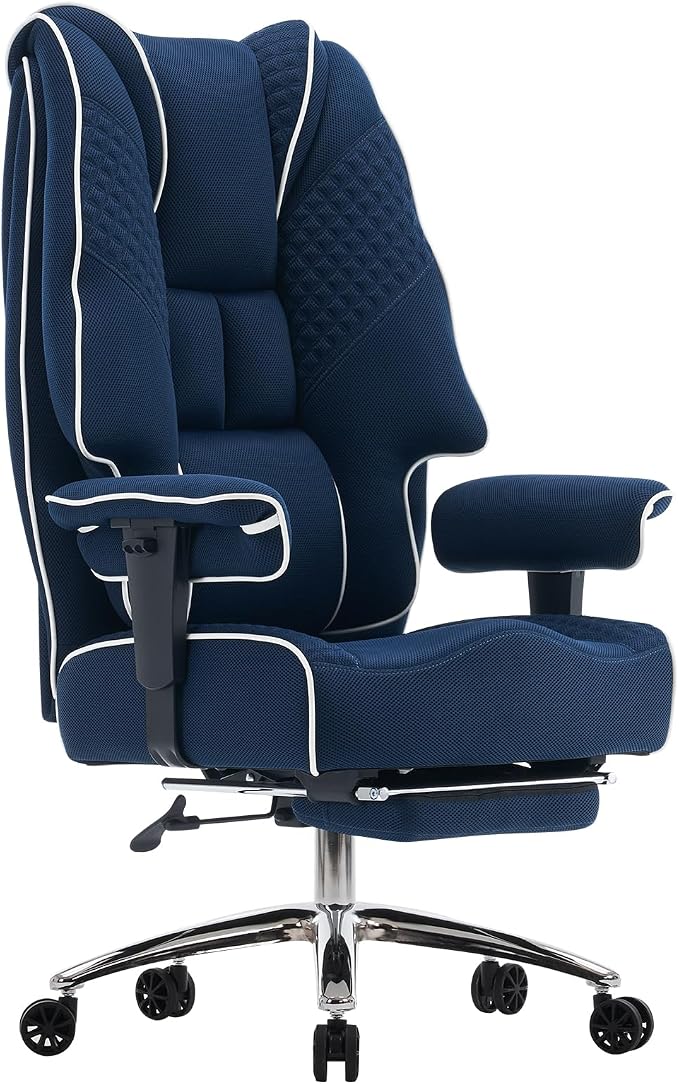 EXCEBET Big and Tall Executive Office Chair 400lbs Wide Seat, Mesh Grey | Retractable footrest, 135° recline, Lumbar support, Ergonomic high back, Breathable mesh, Thick cushion, Padded armrests by EXCEBETOFFICECHAIR