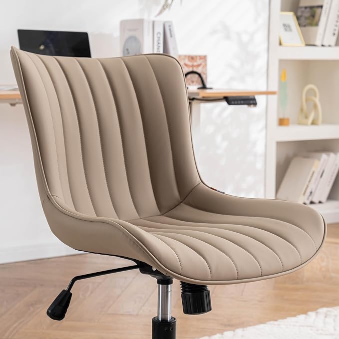 YOUNIKE Green Office Desk Chair with Wheels Armless Vanity Chair Modern | Faux Leather Upholstered with Rocking Back, Swivel Height Adjustable Small Cute Computer Rolling Task Chair Ergonomic 300lb - Image 5