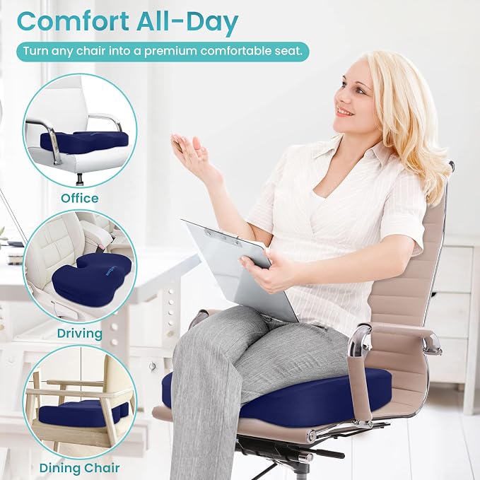Gel Seat Cushion, Enhanced Memory Foam Cushion for Tailbone Pain, Blue | Cooling Gel for Office Chair, U-shaped Design Chair Cushion for Gaming, Car, Wheelchair, Non-Slip Base, Washable Cover - Image 5