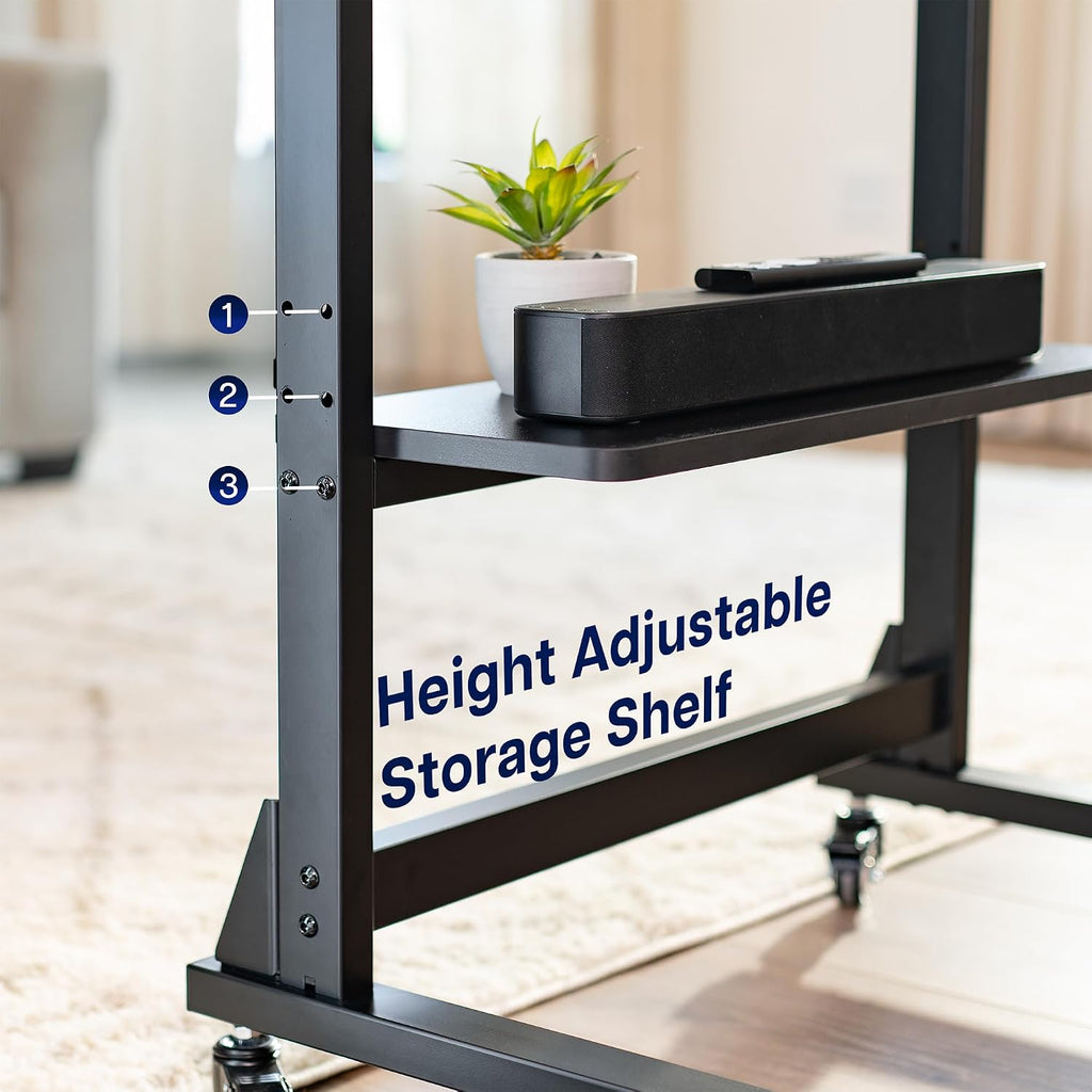 VIVO Heavy Duty 55 to 100 inch Mobile TV Cart, Holds up to 154 lbs, Tall TV Mount with Storage Shelf, Wheels, Black, STAND-TV100F-C - Image 9
