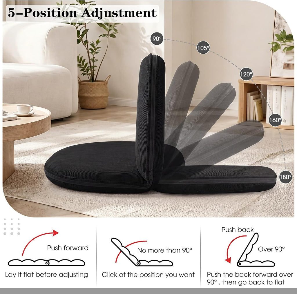 Xuhal 2 Pcs Floor Chair with Back Support, 5 Foldable Position, Black - Image 3