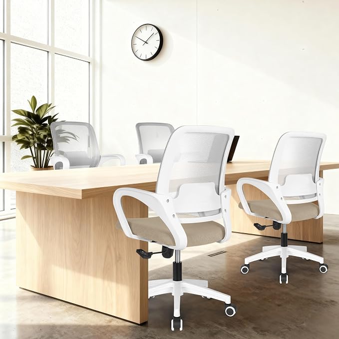 NEO CHAIR Home Office Desk Chair Ergonomic Mesh with Lumbar Support, Beige | Comfortable Mesh Support, Adjustable Height, 360° Swivel and Smooth Casters Designed for Long Hours of Work or Study - Image 8