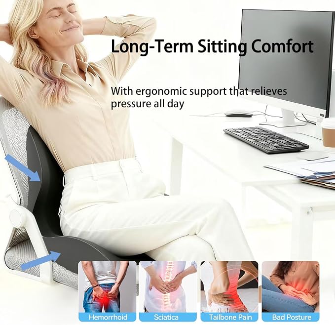 Back and Seat Cushion for Office, Back & Tailbone Pain Relief, Raised Cushion for Lumbar and Butt, Double-Sided Anti-Slip, Improves Sitting Posture, Ergonomic Memory Foam Lumbar Cushion (Dark Gray) - Image 3
