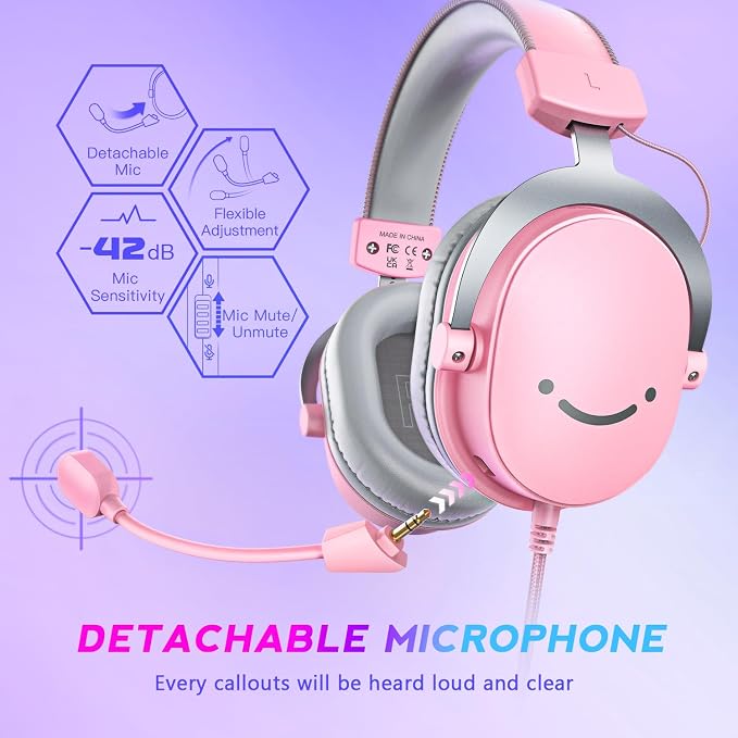 FIFINE USB Gaming Headset, PC Over-Ear Wired Streaming Headset with 3.5mm Jack, Detachable Microphone, 7.1 Surround Sound, Control Box, Passive Noise Cancellation, for PS5/Xbox/Switch-H9 Pink | Balanced Audio, 7.1 Surround Sound, Total 10ft Long Cable,... - Image 5