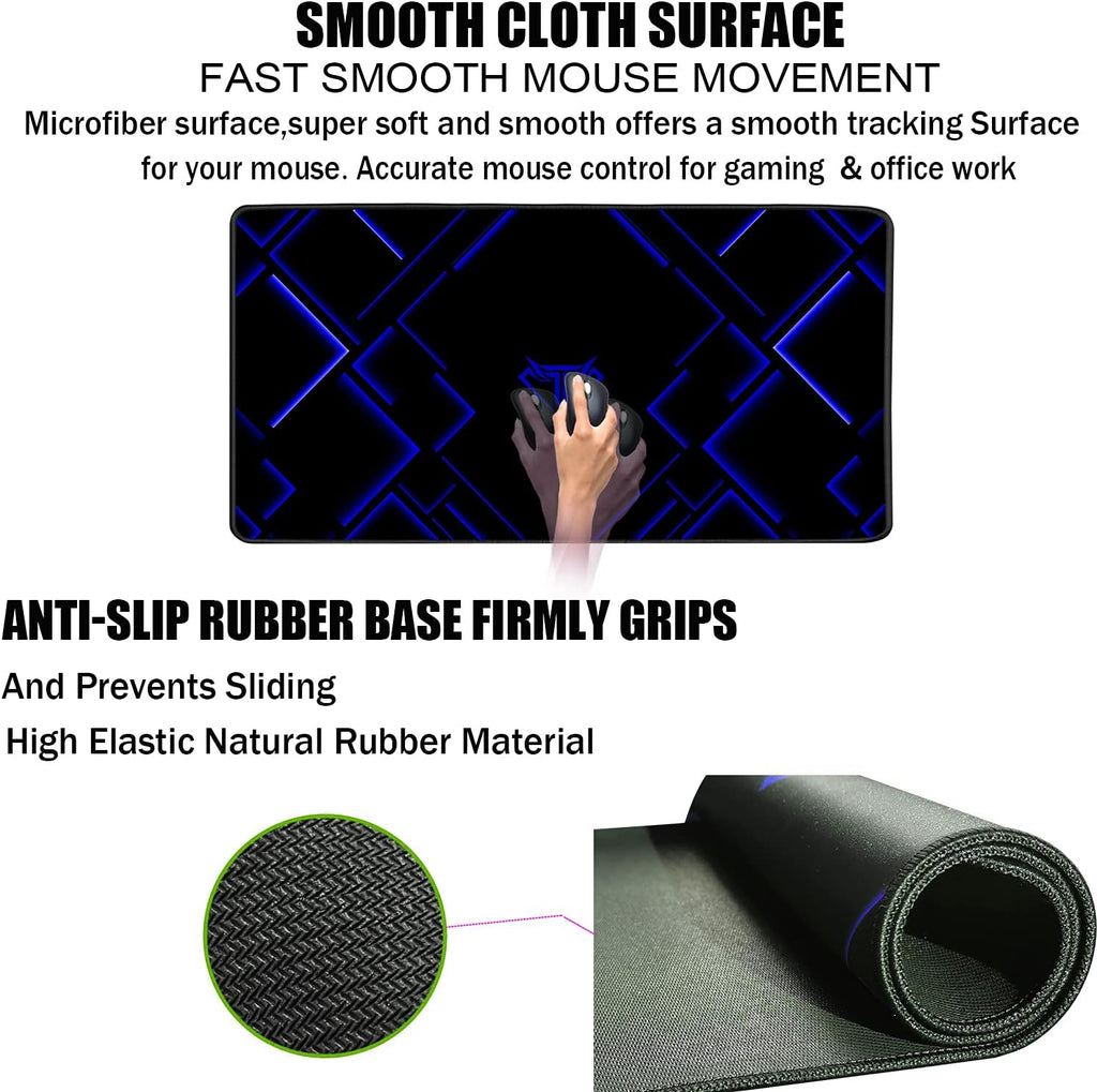 Large Extended Gaming Mouse Pad, Long Mouse Pads, Extra Large Big Mouse Pad with Stitched Edge, XXL Non-Slip Computer Computer Keyboard Mat for Gamer/Desktop/Office/Home,Blue - Image 3