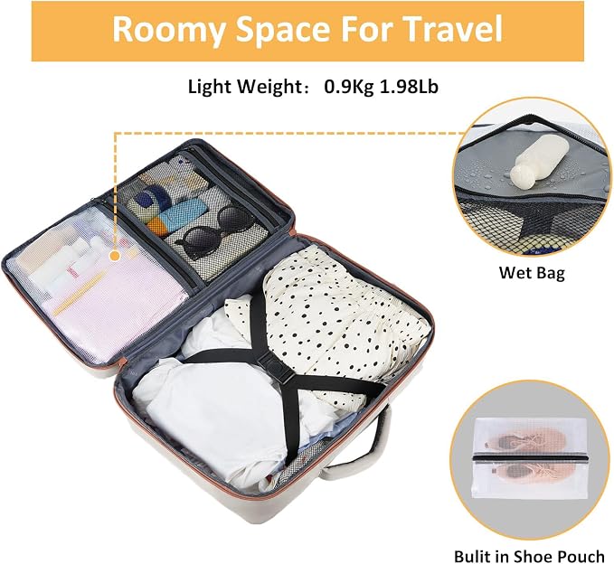 Taygeer Backpack for Women, College Backpack with Laptop Compartment 40l | Travel Laptop Mochila Carry On Luggage with Shoe Pouch, Airline Approved Personal Item Bag for Weekender Hiking, Khaki White - Image 4