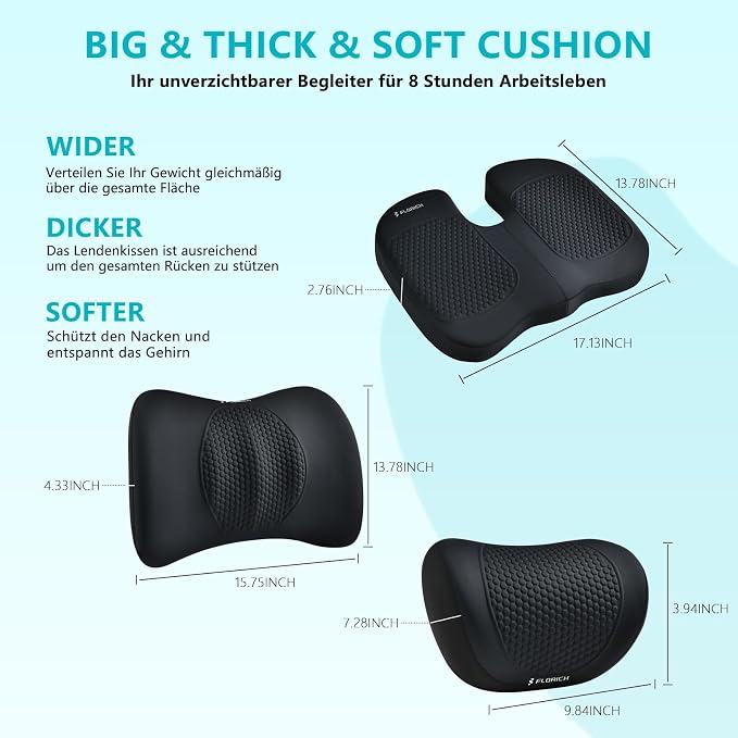 3 PCS Seat Cushion for Carseat Lumbar Support Pillow Car Neck Headrest Pillows Memory Foam Gel Memory Foam Massage Point Seat Pads Pressure Relief Back Cushion for Office Chair(Black) - Image 5