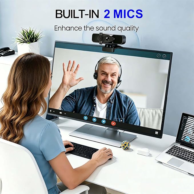 4K Webcam with USB C Adapter Privacy Cover Microphone for PC Mac Laptop | 4K UHD for Zoom/Teams. Privacy shutter, 1-sec close. Noise-canceling mic. USB-C/USB-A plug & play. Works with PC/Mac/ apps. - Image 3