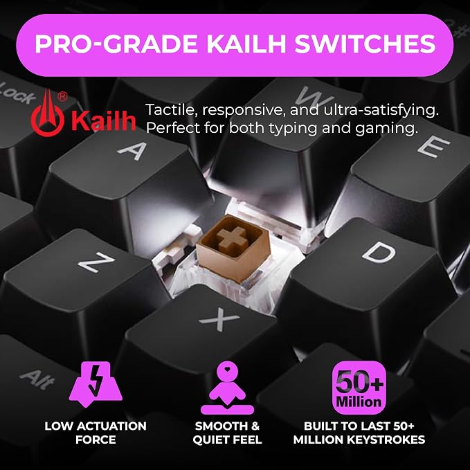 Cloud Nine C989M Ergonomic Mechanical Keyboard for PC - Kailh Tactile Brown Switches - RGB Light Up LED Backlit with USB - Ergo Split Key Board with Macro - Image 6