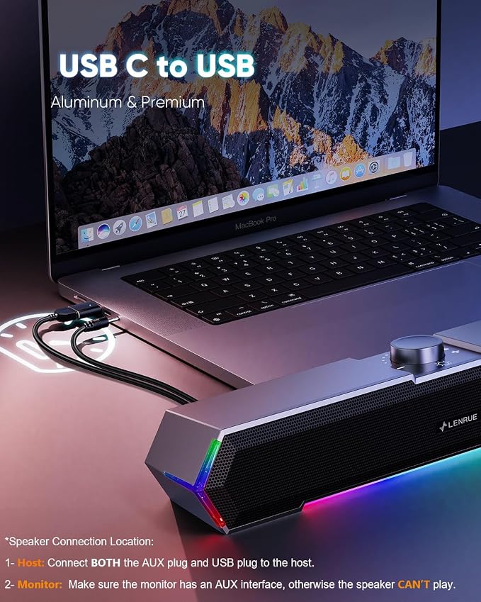 LENRUE G11 Computer Speakers for Desktop, Touch Lights PC Speakers with Surge Clear Sound, USB C/USB Powered, AUX Audio for Computer Desktop PC Laptop Desk - Image 6