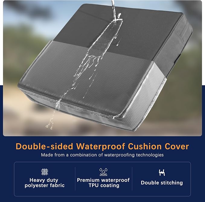 Favoyard Outdoor Patio Seat Cushions Set, 22x24 Inch, Waterproof, Dark Gray | Fade-Resistant, Removable Cover, Deep Seat & Back Cushion, Tie Straps for Patio Furniture, Garden, Rocking Chair, Sofa Couch - Image 4