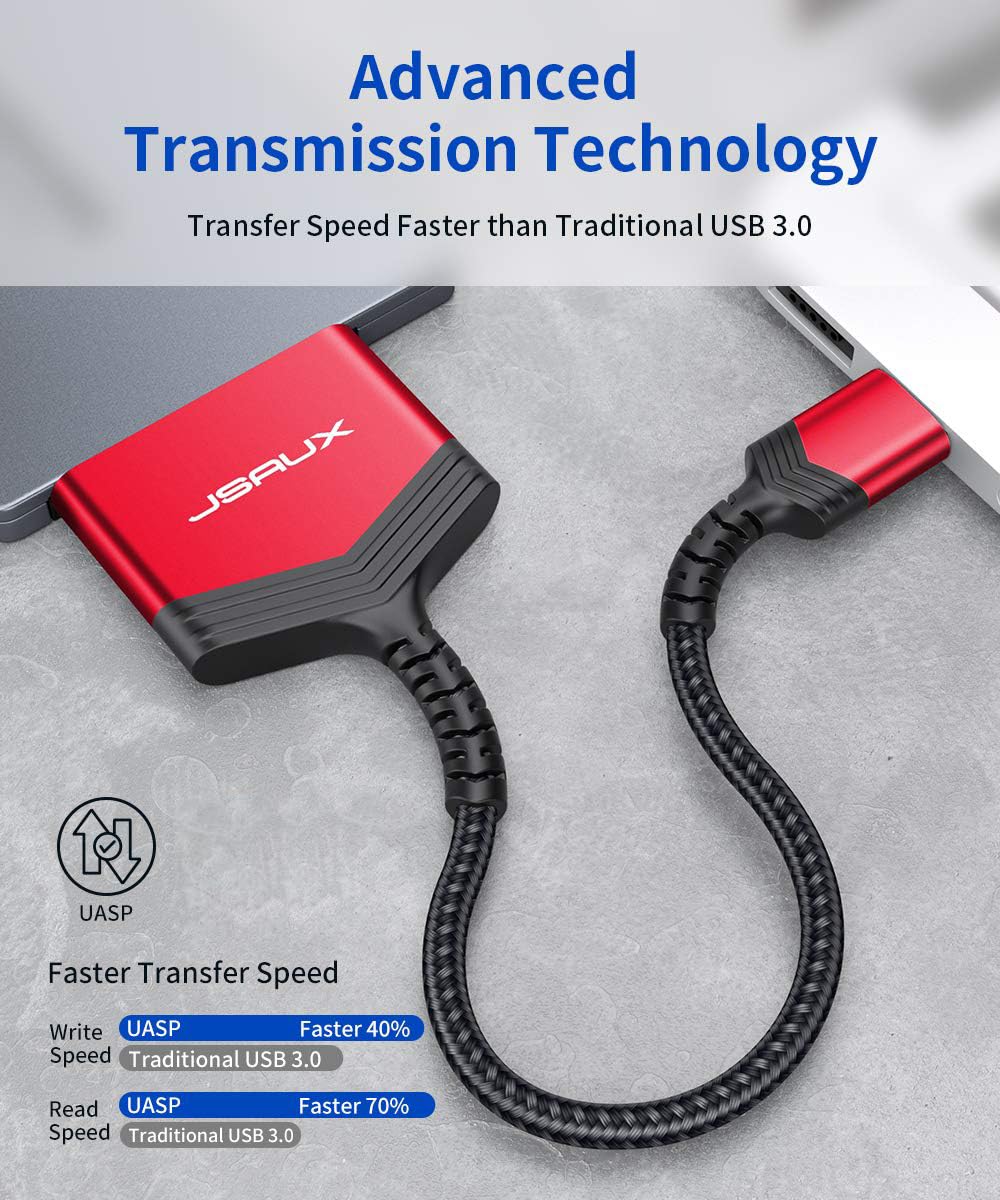 JSAUX SATA to USB Adapter Cable for 2.5” SSD/HDD Nylon Cord-Red - Image 3