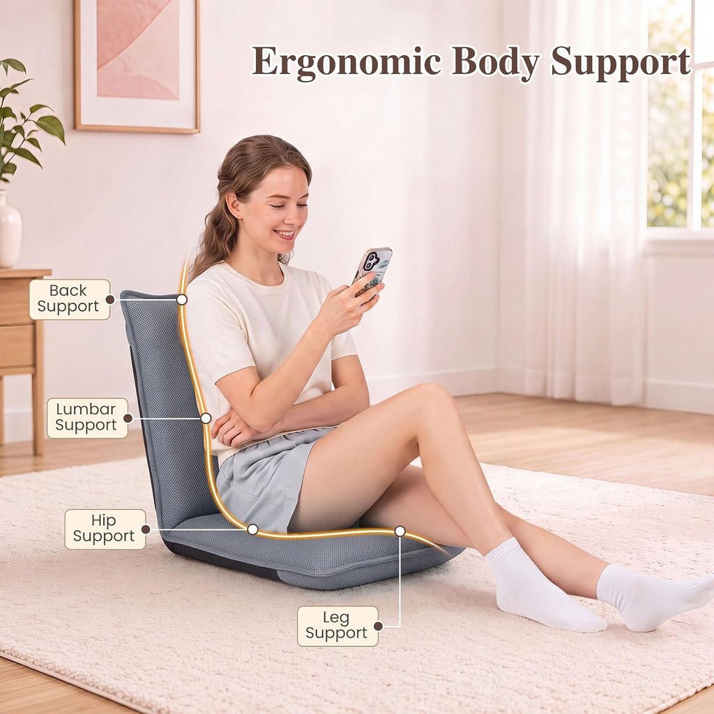 Giantex 2-Pack Floor Chair with 6 Adjustable Position, Metal Frame, Grey - Image 3