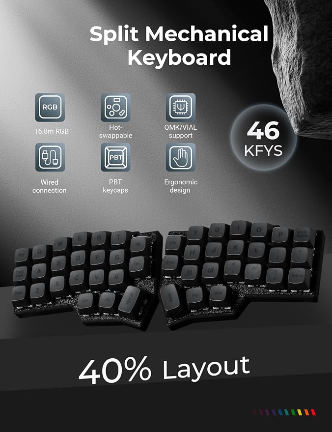 YIVU Corne V4.1 Split Ergonomic Keyboard, 40% 3x6 Ortholinear Layout, Hot-Swappable Mechanical Keyboard with Per-Key RGB, Vial and VIA Programmable, Comes with Pre-Lubed Linear Switches (Wired) - Image 2