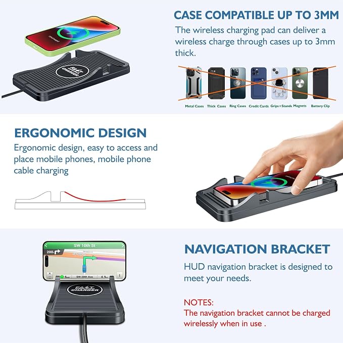 Wireless Charger Car Charging Pad Non-slip 15W 10W 7.5W Fast Charger Mount Adapter for iPhone 13 12 Pro Max 11 8 Plus X XR Xs LG G8 Samsung Note 20 10 Galaxy S10 S20 S21 S22 S23 S24 S25 Android Phones - Image 3