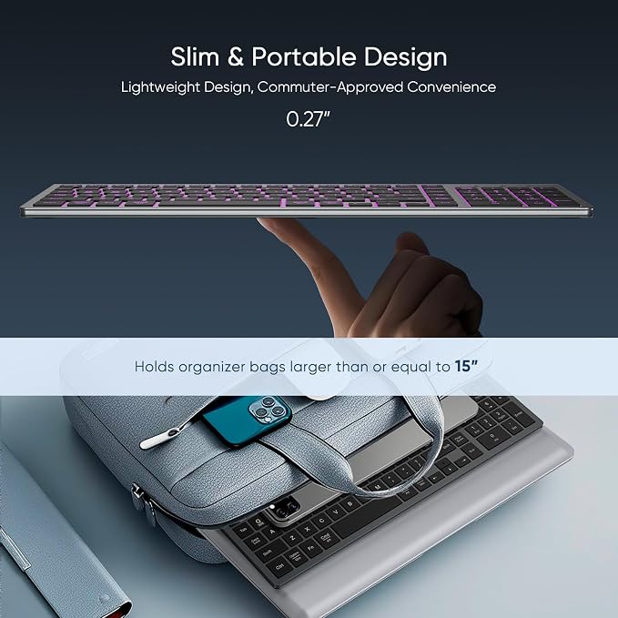 SABLUTE Wireless Keyboard with 7-Color Backlight, Quiet Low-Profile Keys | Rechargeable, Compact Cordless Design, Slim Quiet Scissor-Switch Keys, Auto Sleep, Windows, Linux, Chrome OS & Mac Compatible - Image 4