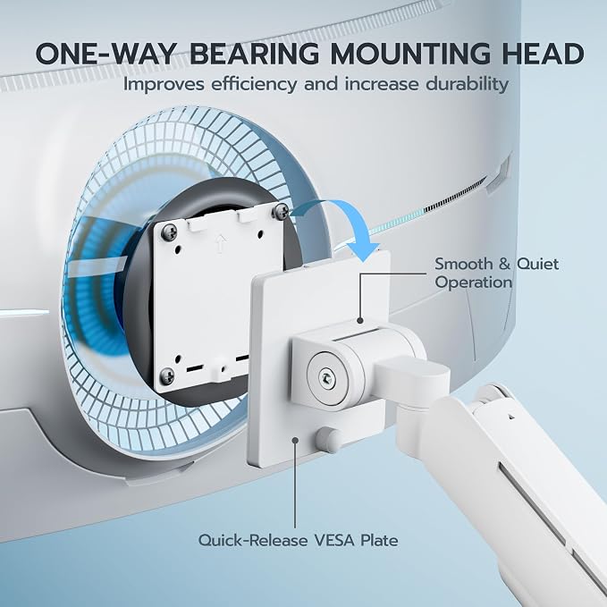 ARES WING Dual Monitor Mount for 17-49 Inch Screen, White | Ultrawide Heavy Duty Computer Monitor Arm Desk Mount for Curved Screen, Gas Spring Adjustable Vesa Stand - Image 4