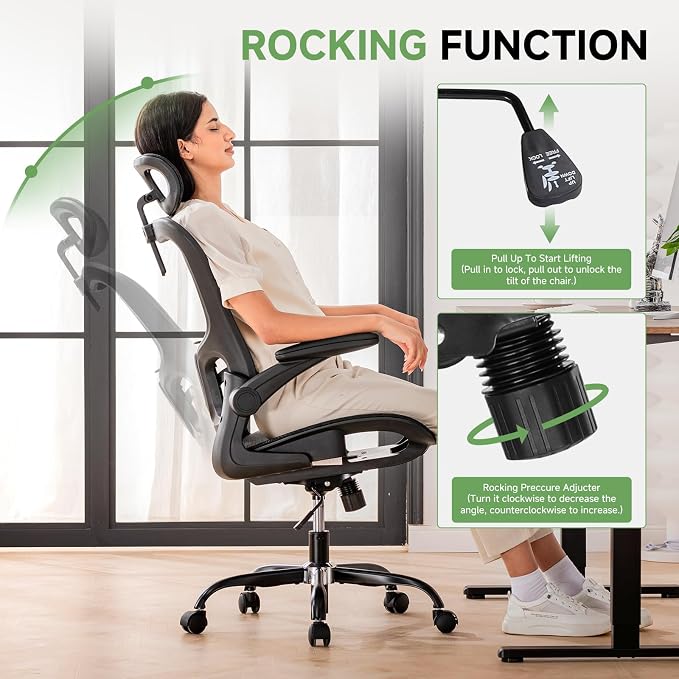 GTPLAYER Office Chair, Home Ergonomic Desk Chair with High Back Mesh, Mesh Office Computer Desk Chairs with Adjustable Lumbar Support, Rolling Work Swivel Task Chairs with 3D Armrests and Headrest - Image 7