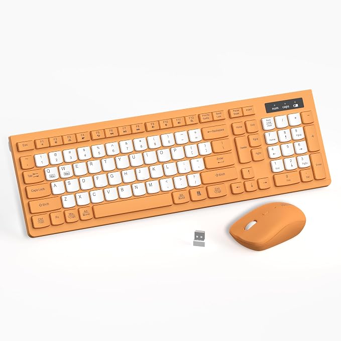 Wireless Keyboard and Mouse Combo Silent for Office and Home(Orange-B) | 2.4G Full Size Silent Cordless Keyboard with Tilt Legs,3-Level DPI Quiet Mouse,for Windows/Mac OS/Desktop/Laptop/PC by RECCAZR