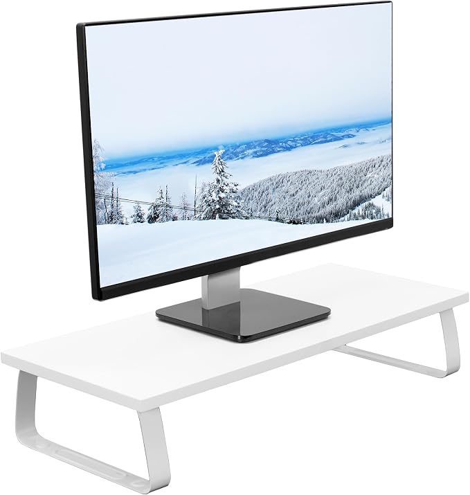 VIVO 24 inch Monitor Stand, Wood & Steel Desktop Riser, Screen, Keyboard, Laptop, Small TV Ergonomic Desk and Tabletop Organizer, White, STAND-V000D-W by Unknown
