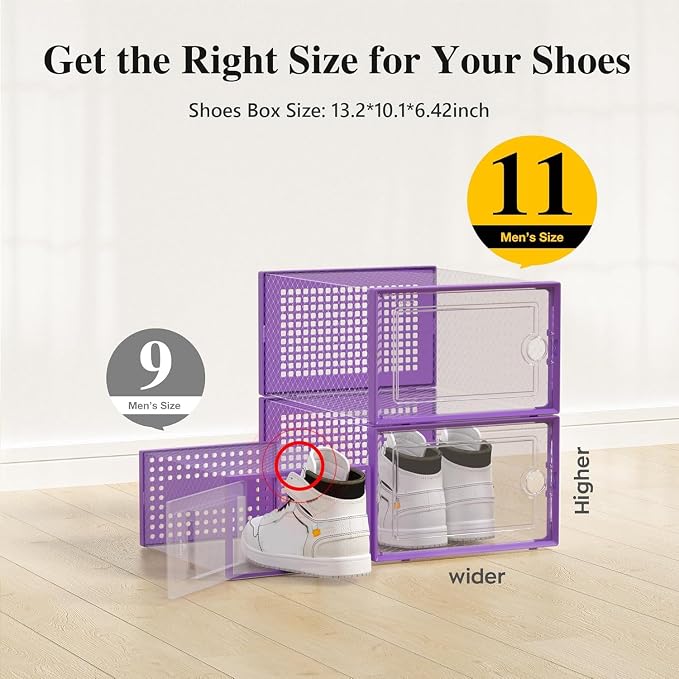 Kuject X-Large Shoe Storage Boxes 12 Pack, Clear Stackable Shoe Organizer | Shoe Case for Closet, Entryway & Under-Bed Storage, Drop-Front Design, Space-Saving Solution for Family Organization,Purple - Image 2