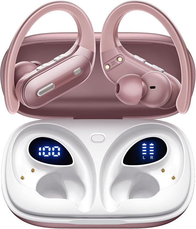 Active Noise Cancelling Ear Buds Wireless Earbuds 90Hrs Playtime Bluetooth Headphones with Hi-Res Stereo Deep Bass Power Display Earphones with Earhooks Waterproof Transparency Headset for Sports/Gym by GNMN