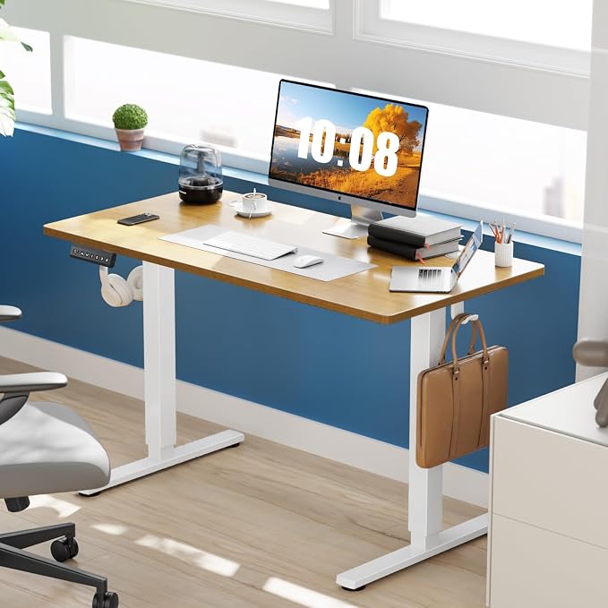 DUMOS 47 Inch Electric Standing Desk, Memory Adjustable Home Office Desk | Sit Stand Up Desk for Work Home Office,Adjustable Desk, Rising Computer Table with Splice Board,Cable Management,Hook,Oak - Image 2