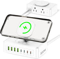 300W USB Charging Station, 11-in-1 USB C Power Strip Surge Protector, 2AC Outlets & 8USB Ports, 5ft Flat Plug Extension Cord with Multiple Devices, Desktop Charger for Home Office Desk by AcozvinPowerStrip