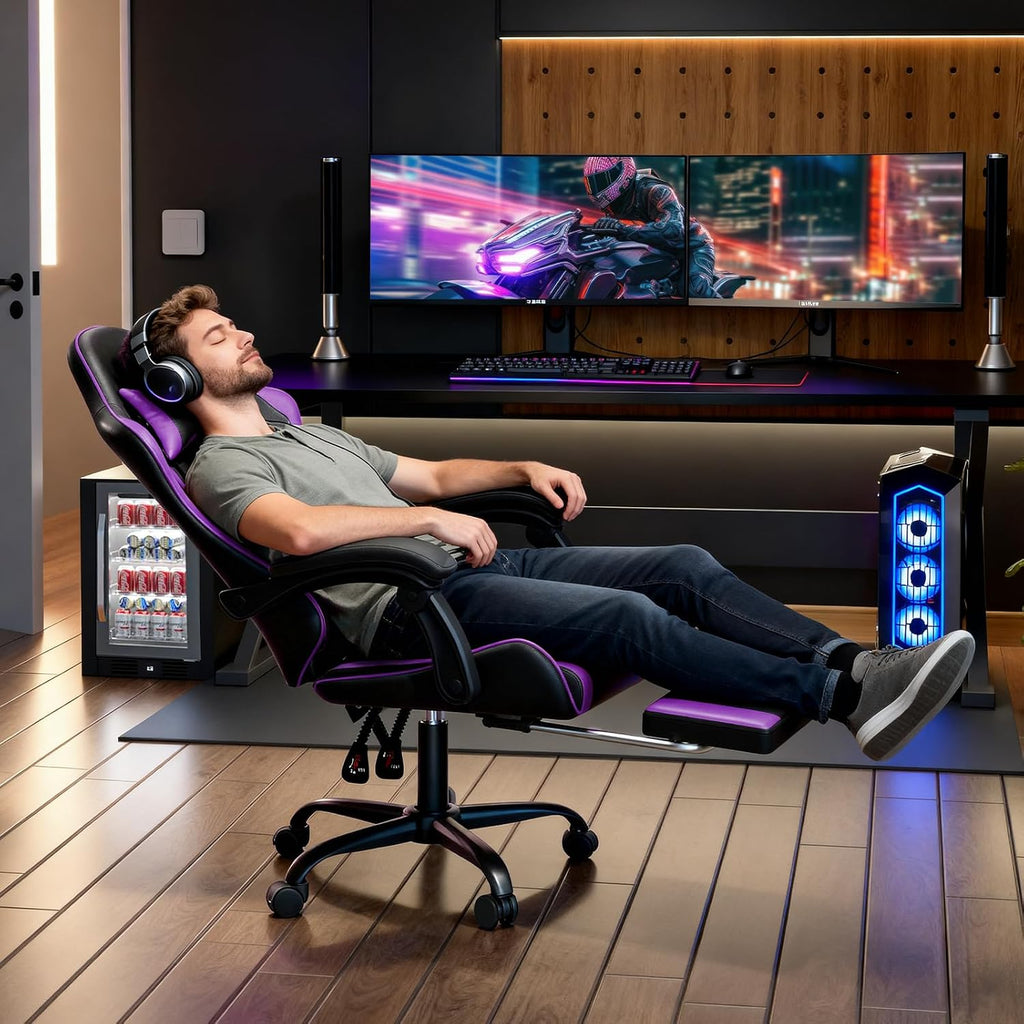 Magshion Video Gaming Computer Chair with Footrest, Purple - Image 4