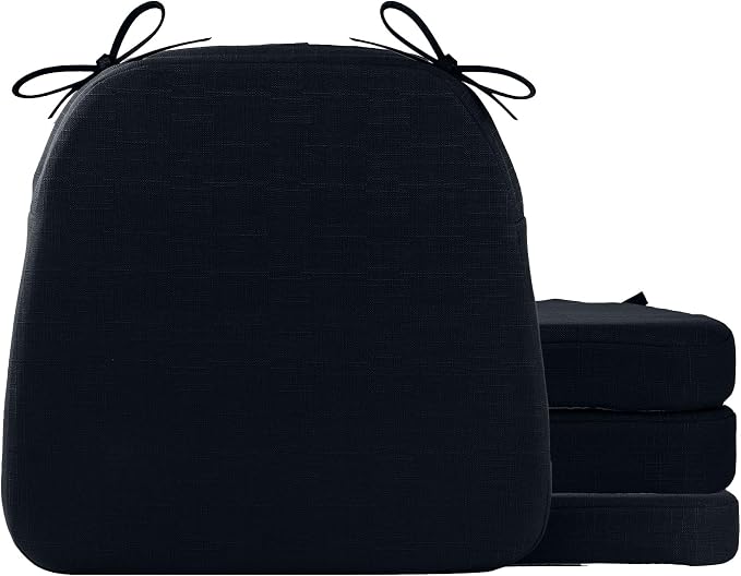 Battilo Chair Cushions for Dining Chairs with Ties, Kitchen Chair Pad with Non-Slip Backing and Removable Cover, Indoor/Outdoor Dining Seat Cushion, 16"x16"x2", Set of 4, Black by BATTILOHOME