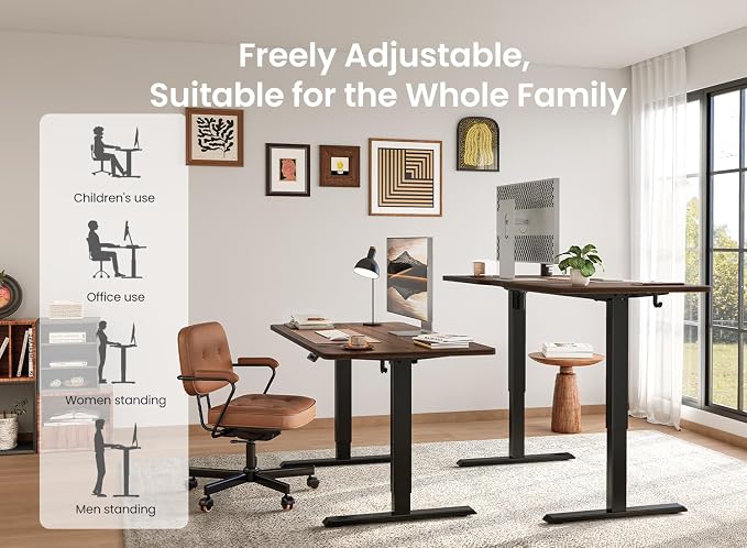 BANTI 63 × 28 Inches Standing Desk, Ergonomic, Electric Height Adjustable, Sit and Stand Up, Computer Desk with a Deeper Desktop, Black Frame/Black Walnut Top - Image 5